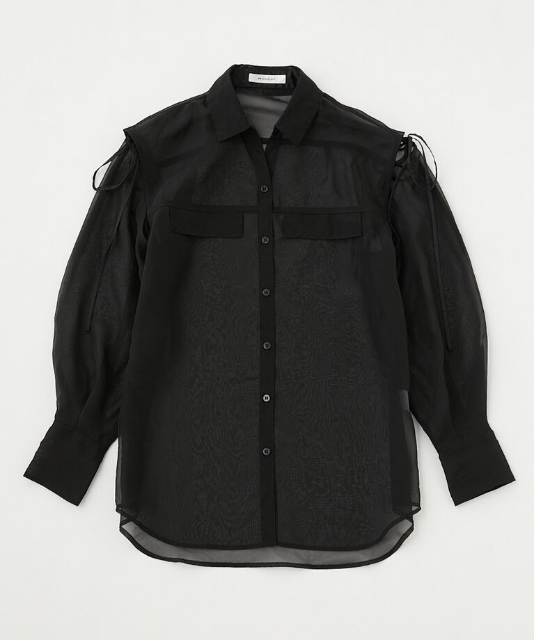 MOUSSY「TIED SLEEVE SEE-THROUGH シャツ」|シャツ・ブラウス|BLK