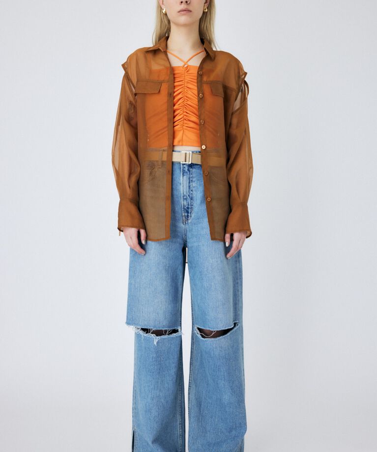 MOUSSY「TIED SLEEVE SEE-THROUGH シャツ」|シャツ・ブラウス|BRN
