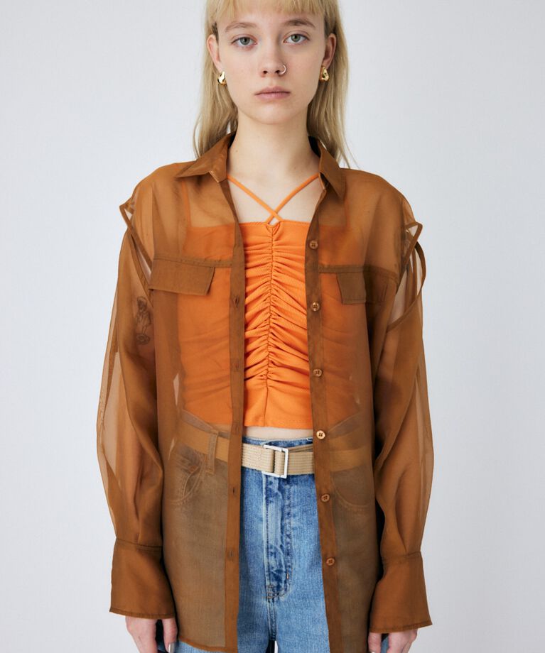 MOUSSY「TIED SLEEVE SEE-THROUGH シャツ」|シャツ・ブラウス|