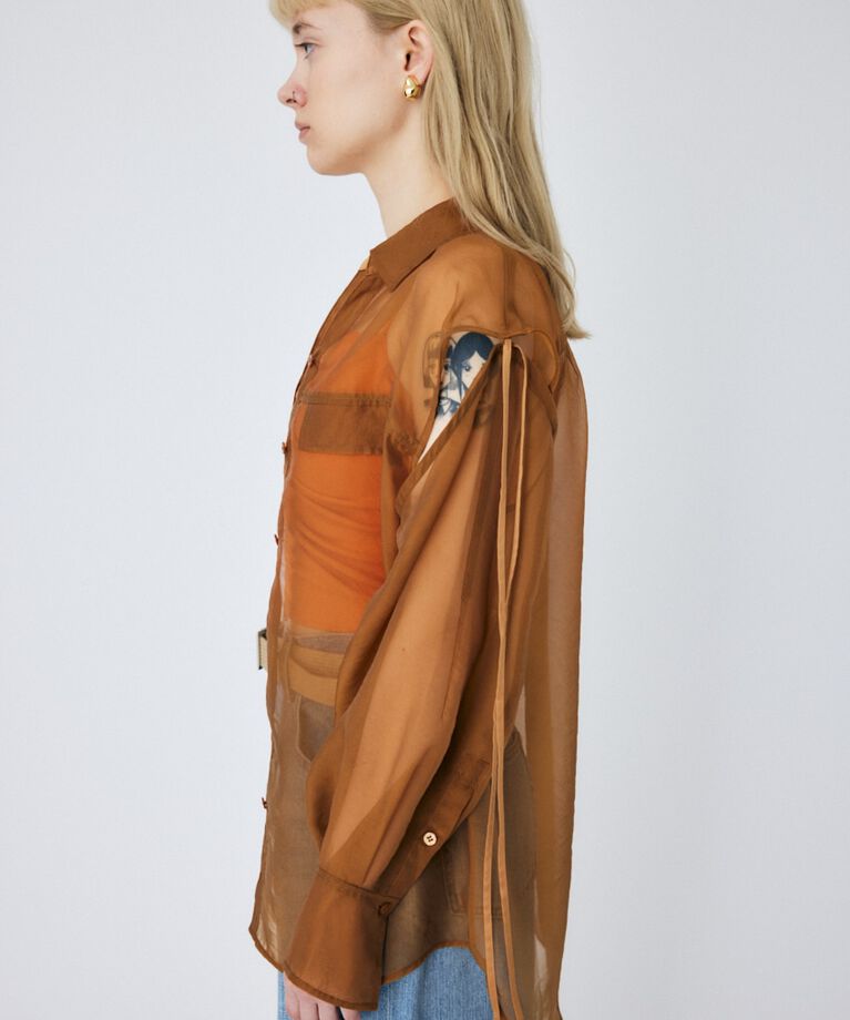 MOUSSY「TIED SLEEVE SEE-THROUGH シャツ」|シャツ・ブラウス|