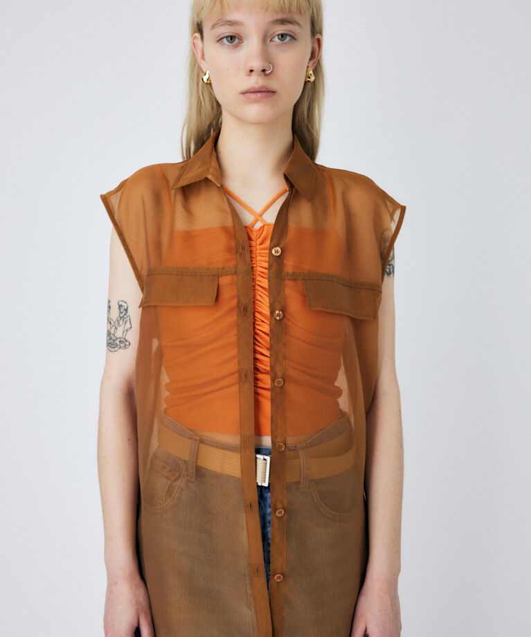 MOUSSY「TIED SLEEVE SEE-THROUGH シャツ」|シャツ・ブラウス|