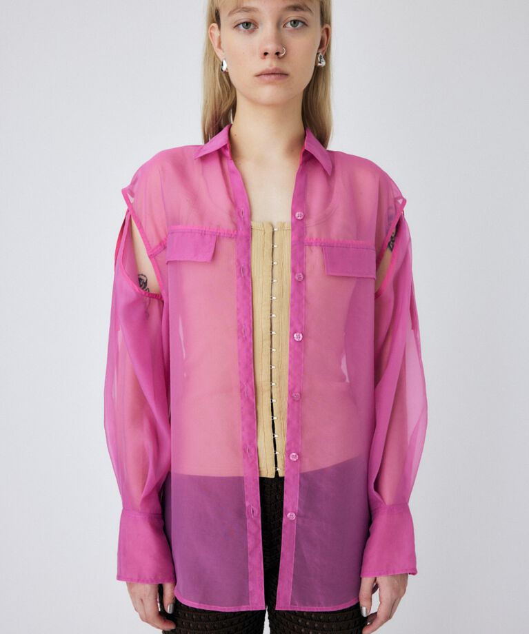 MOUSSY「TIED SLEEVE SEE-THROUGH シャツ」|シャツ・ブラウス|PNK