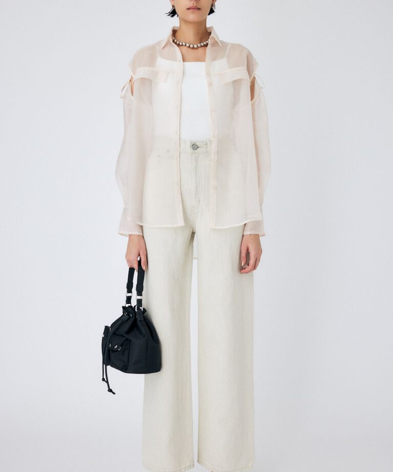 MOUSSY「TIED SLEEVE SEE-THROUGH シャツ」|シャツ・ブラウス|ECRU