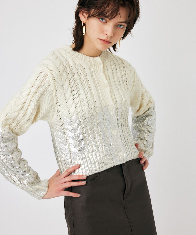 MOUSSY「FOIL PRINT CABLE カーディガン」|カーディガン|
