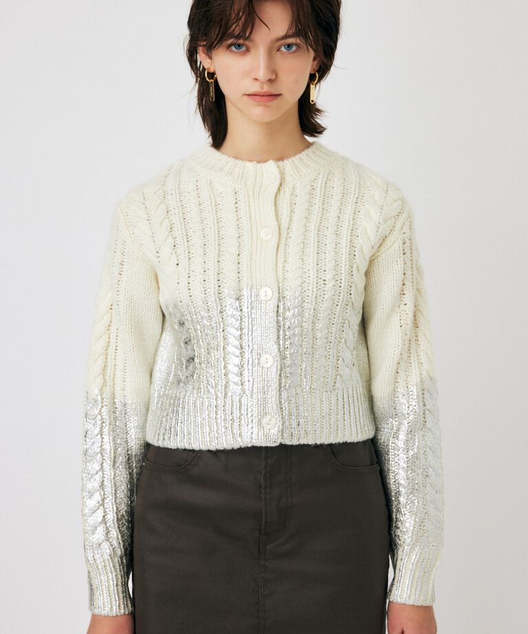 MOUSSY「FOIL PRINT CABLE カーディガン」|カーディガン|