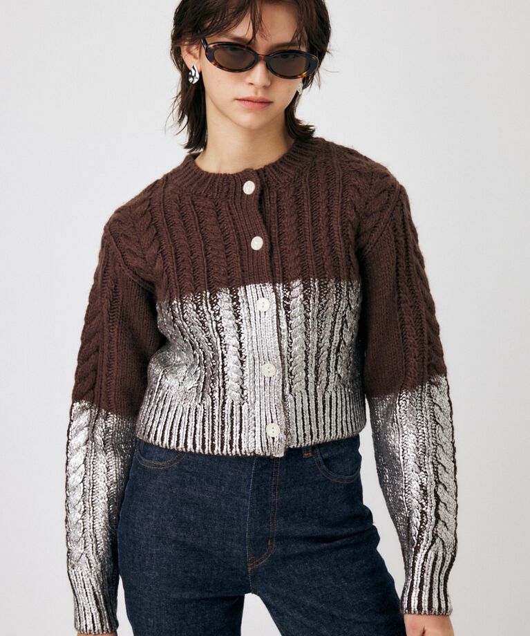 MOUSSY「FOIL PRINT CABLE カーディガン」|カーディガン|BRN
