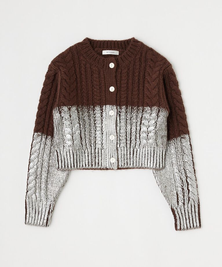 MOUSSY「FOIL PRINT CABLE カーディガン」|カーディガン|