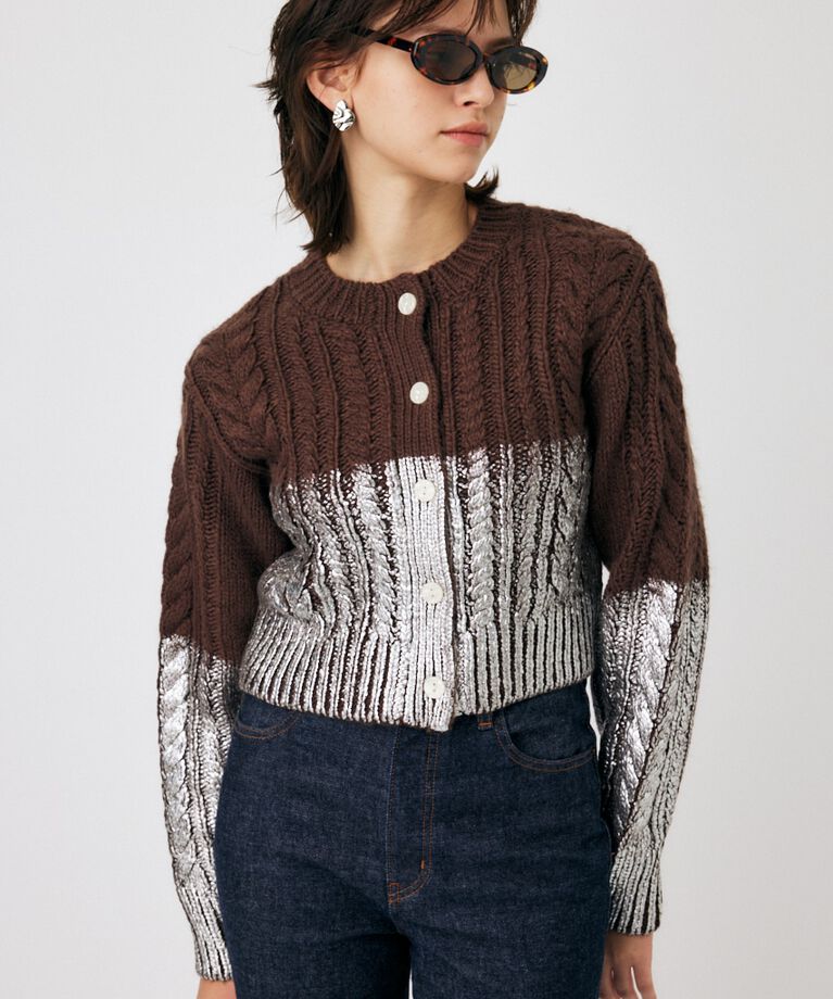 MOUSSY「FOIL PRINT CABLE カーディガン」|カーディガン|
