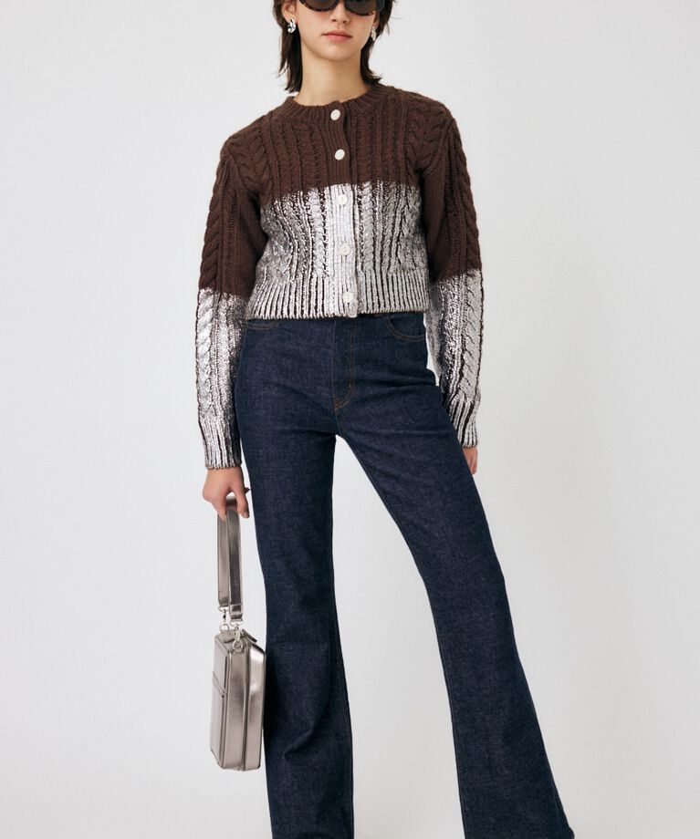 MOUSSY「FOIL PRINT CABLE カーディガン」|カーディガン|