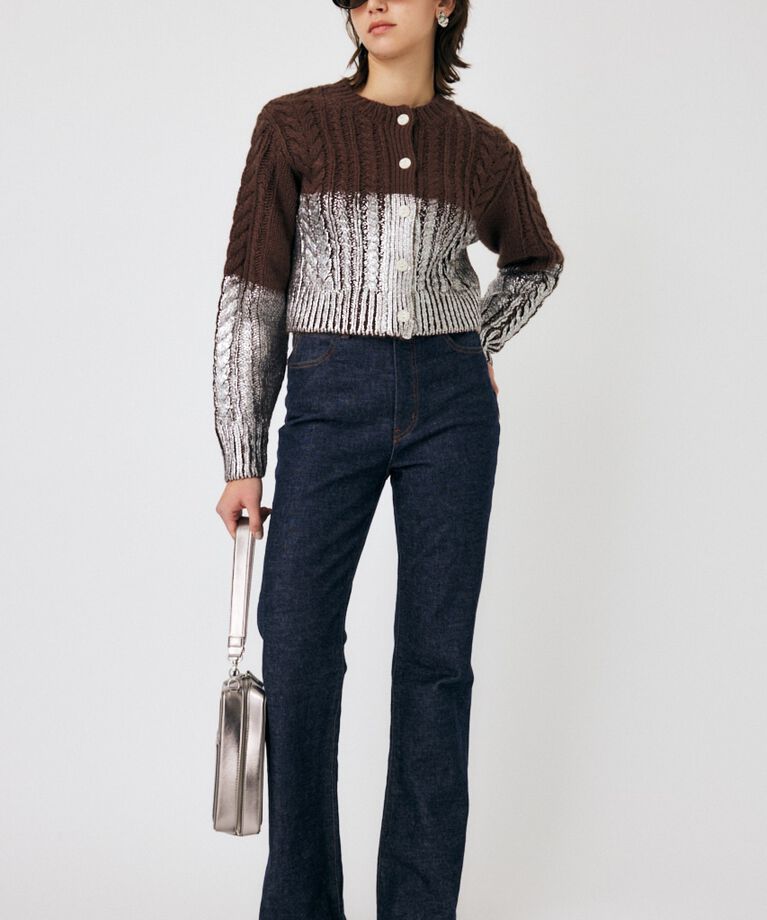MOUSSY「FOIL PRINT CABLE カーディガン」|カーディガン|