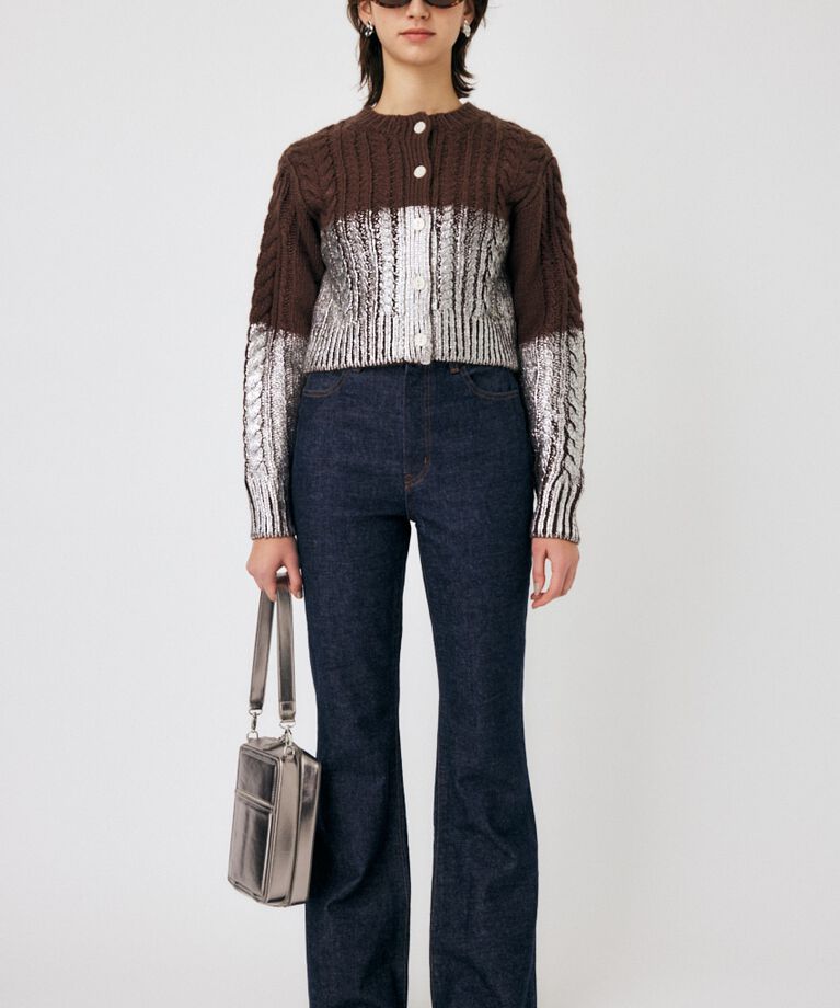 MOUSSY「FOIL PRINT CABLE カーディガン」|カーディガン|