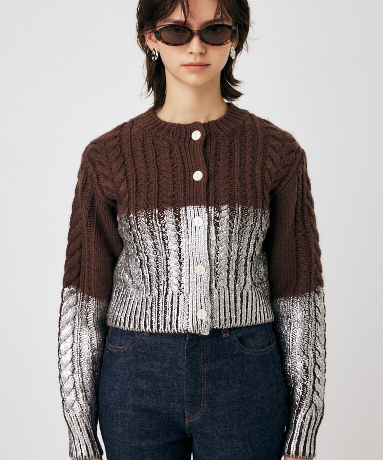 MOUSSY「FOIL PRINT CABLE カーディガン」|カーディガン|