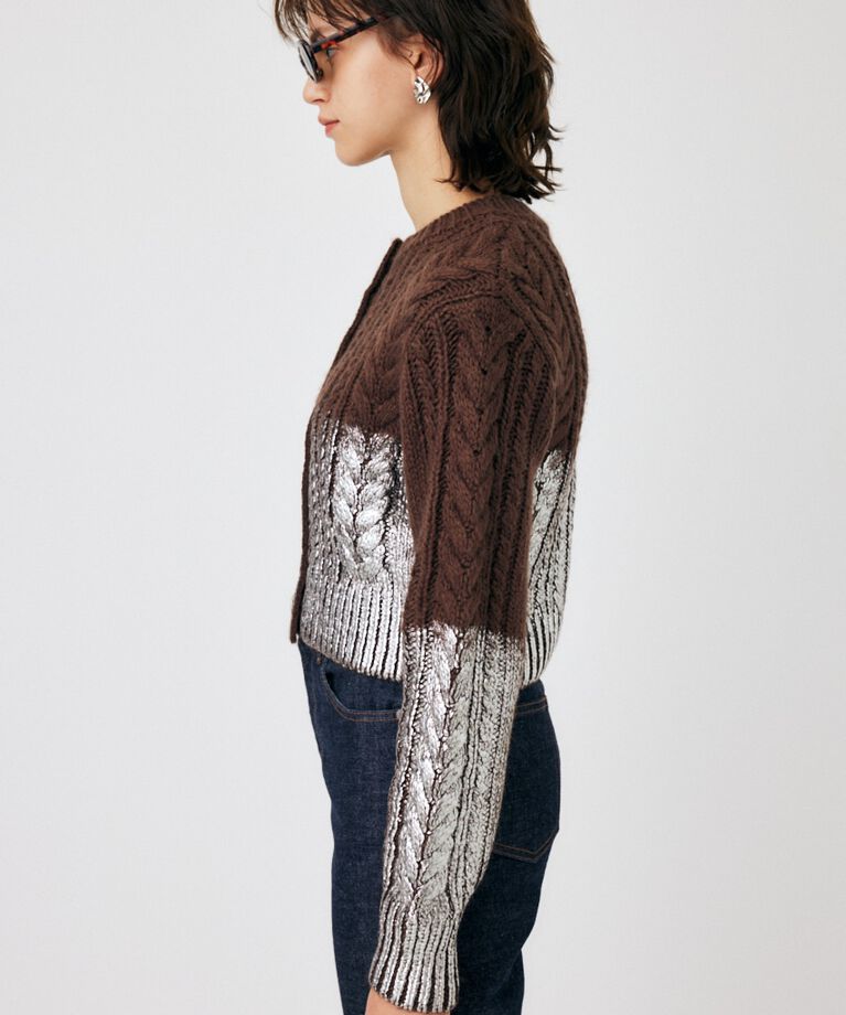 MOUSSY「FOIL PRINT CABLE カーディガン」|カーディガン|