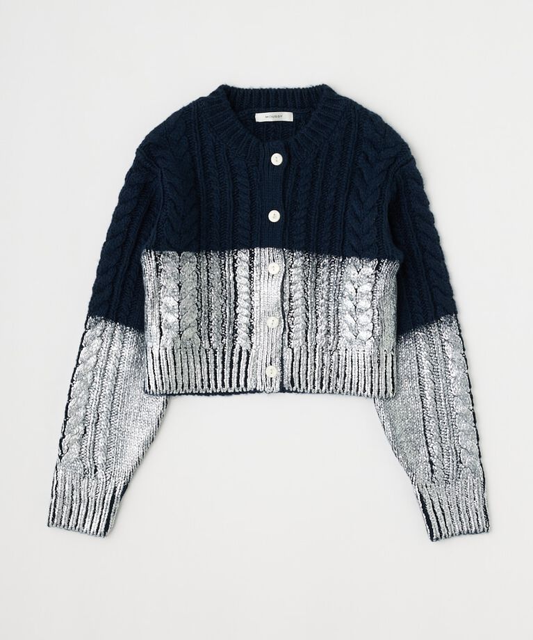 MOUSSY「FOIL PRINT CABLE カーディガン」|カーディガン|NVY