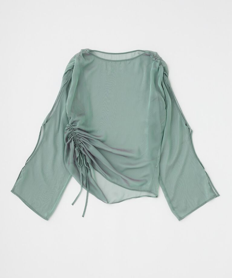 MOUSSY「SHEER GATHER ブラウス」|シャツ・ブラウス|GRN