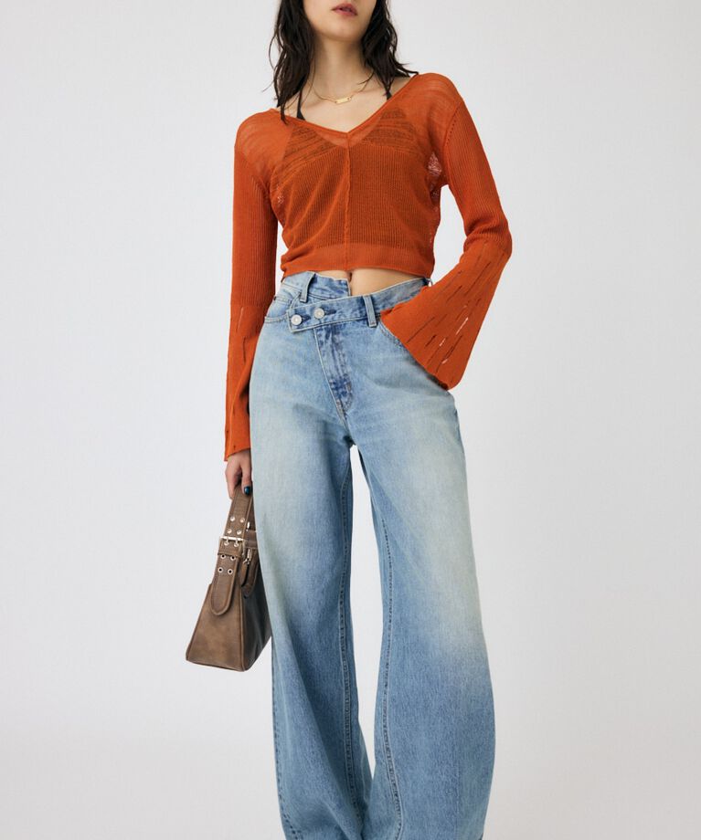 MOUSSY「MESH V NECK ニットトップス」|ニット・セーター|