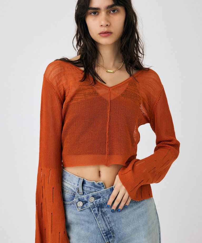 MOUSSY「MESH V NECK ニットトップス」|ニット・セーター|