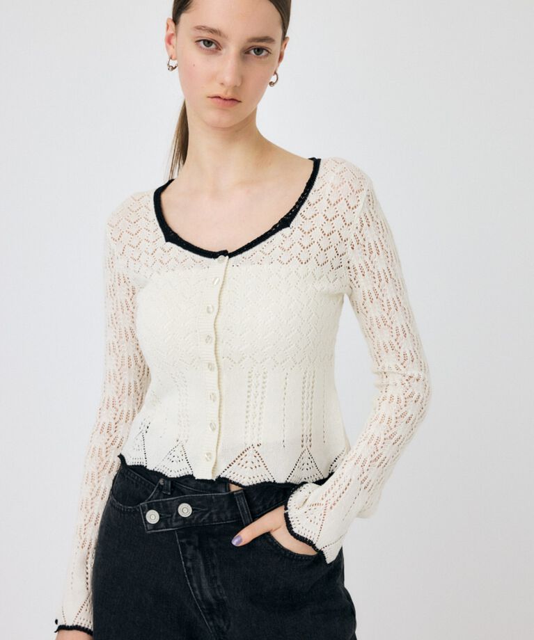 MOUSSY「EYELET LACE ニットトップス」|ニット・セーター|WHT