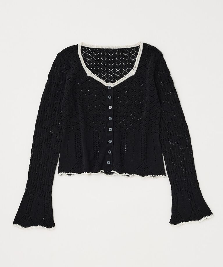 MOUSSY「EYELET LACE ニットトップス」|ニット・セーター|BLK