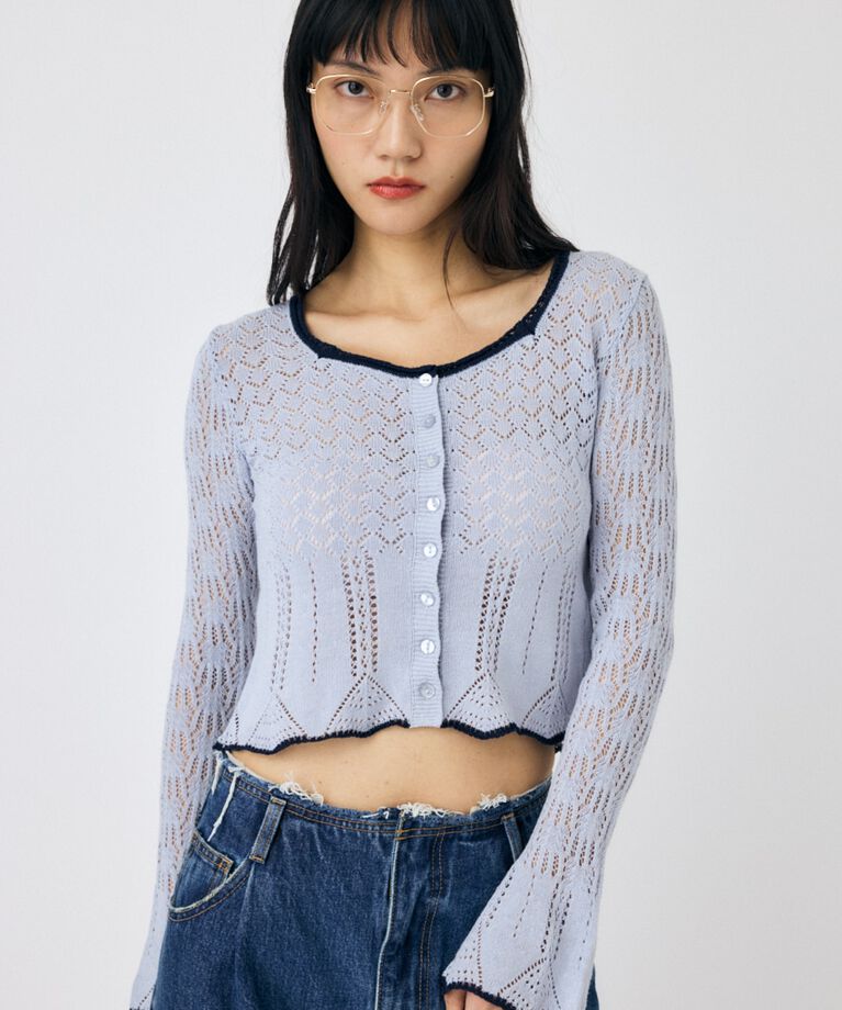 MOUSSY「EYELET LACE ニットトップス」|ニット・セーター|L/BLU1