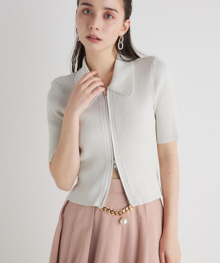 rienda「ZIPシャツKnit TOP」|ニット・セーター|WHT
