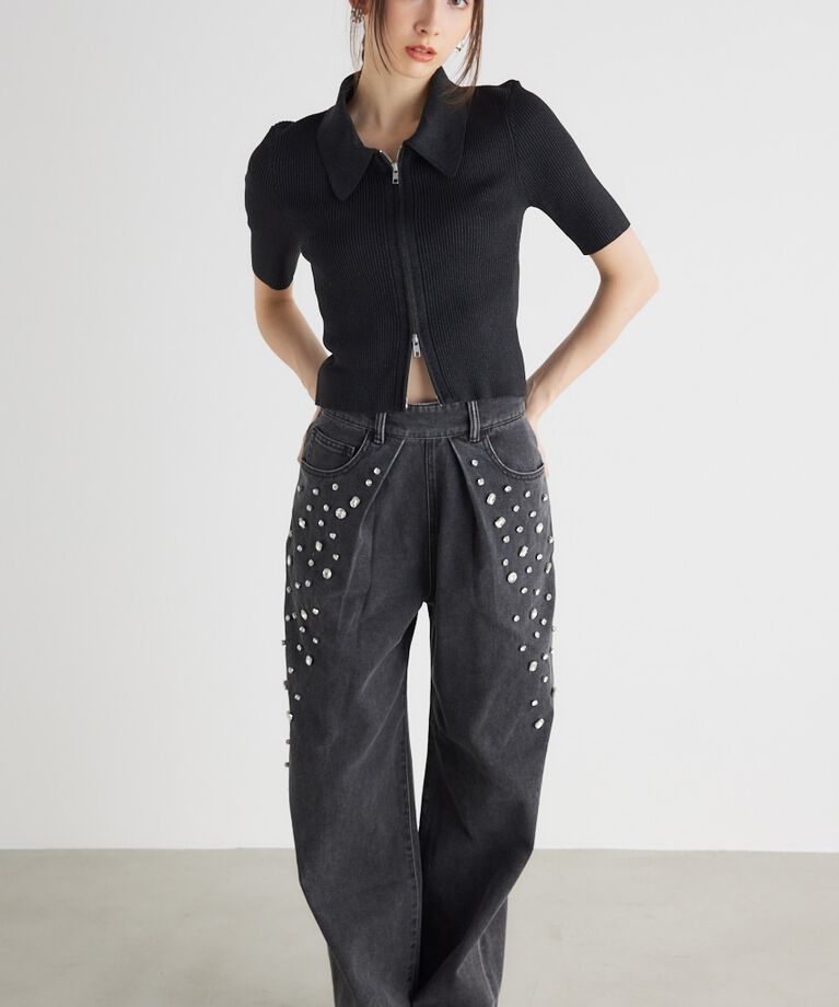 rienda「ZIPシャツKnit TOP」|ニット・セーター|