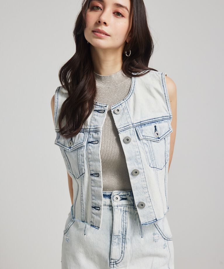 rienda「ノーカラーDENIMベスト」|その他|L/BLU1