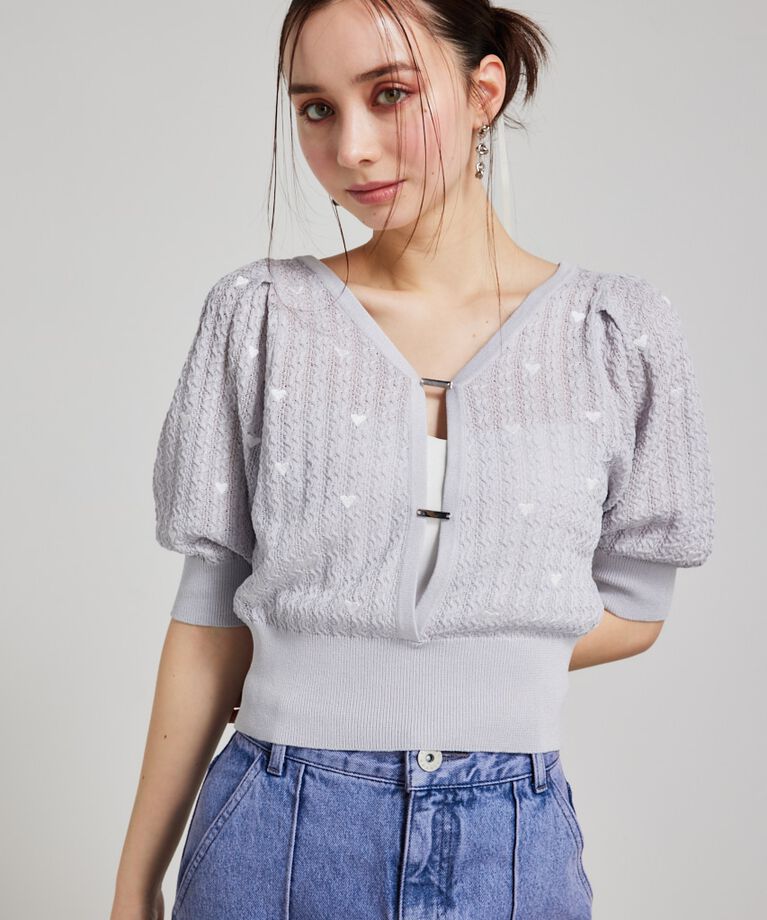 rienda「2WAYハートドットパフknitTOP」|ニット・セーター|L/BLU1