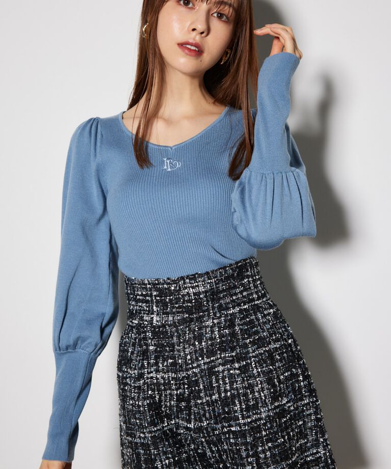 rienda「ダイヤネックウォッシャブルニットトップス」|ニット・セーター|BLU