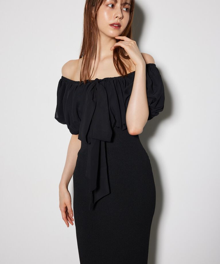 rienda「シフォンオフショルタイトニットワンピース」|ワンピース|