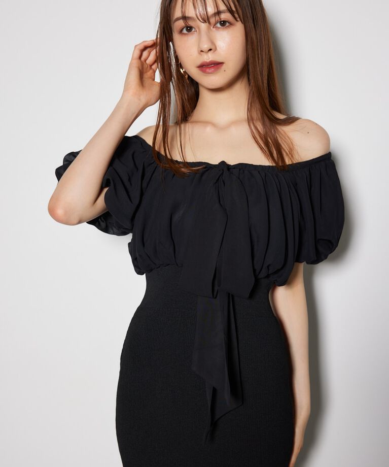 rienda「シフォンオフショルタイトニットワンピース」|ワンピース|