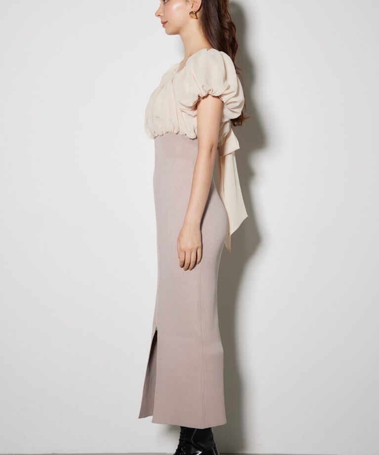 rienda「シフォンオフショルタイトニットワンピース」|ワンピース|