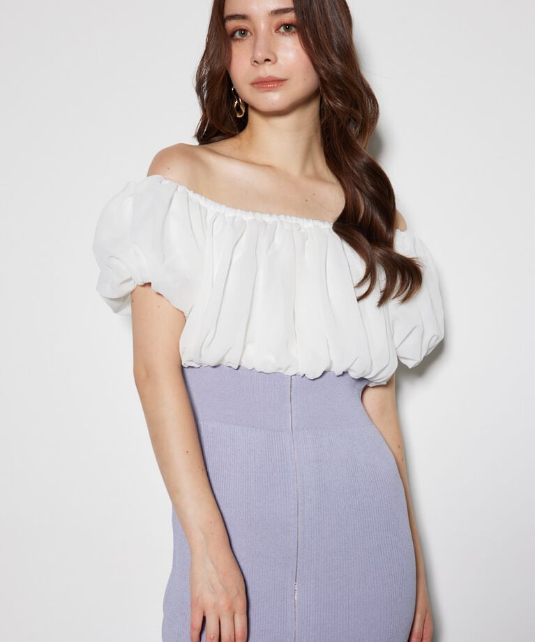 rienda「シフォンオフショルタイトニットワンピース」|ワンピース|