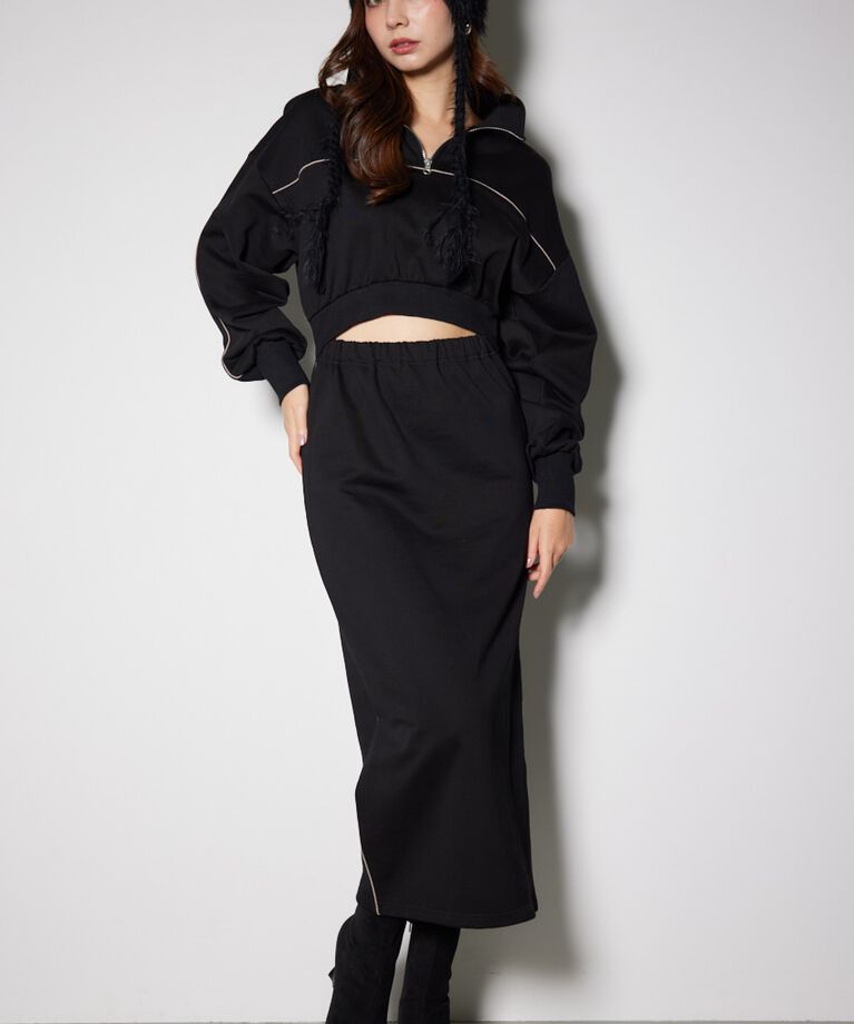 rienda「ハーフジップトラックスウェットタイトワンピース」|ワンピース|BLK