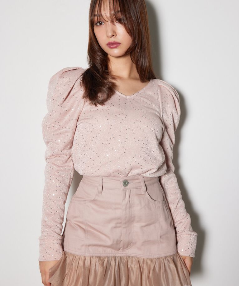 rienda「スパークリングギャザースリーブカットトップス」|Tシャツ・カットソー|