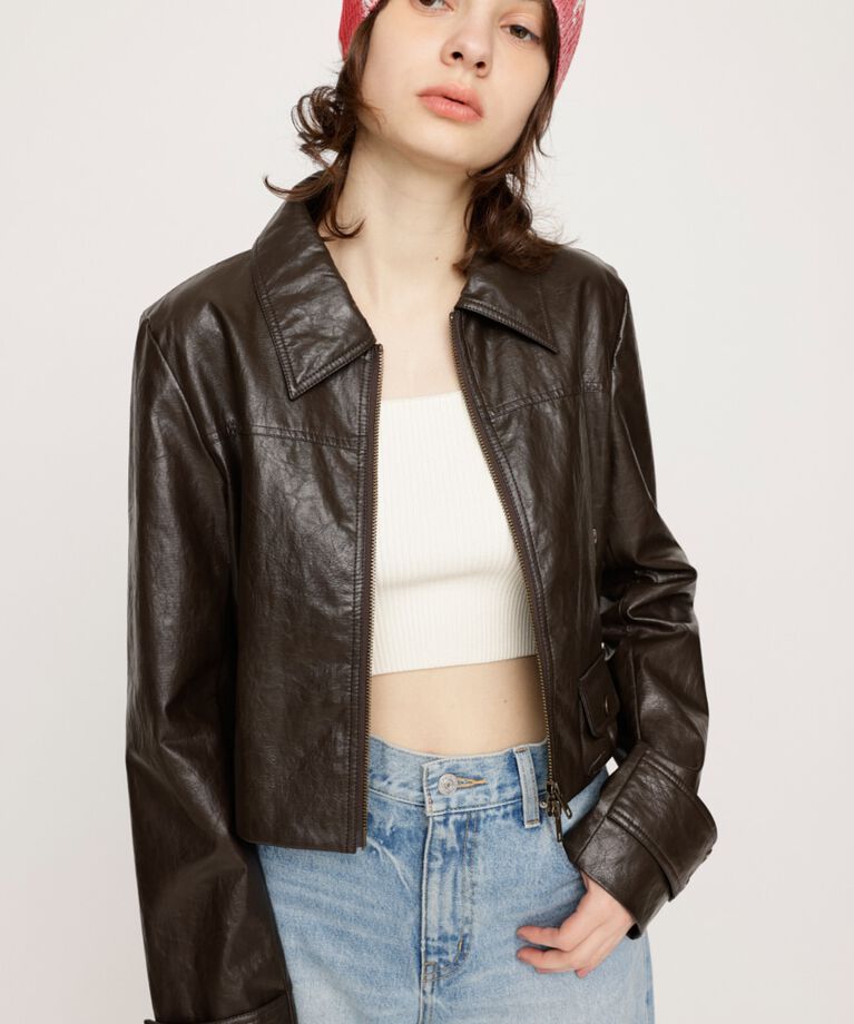 SLY「CROP F／LEATHER ZIP ジャケット」|その他|