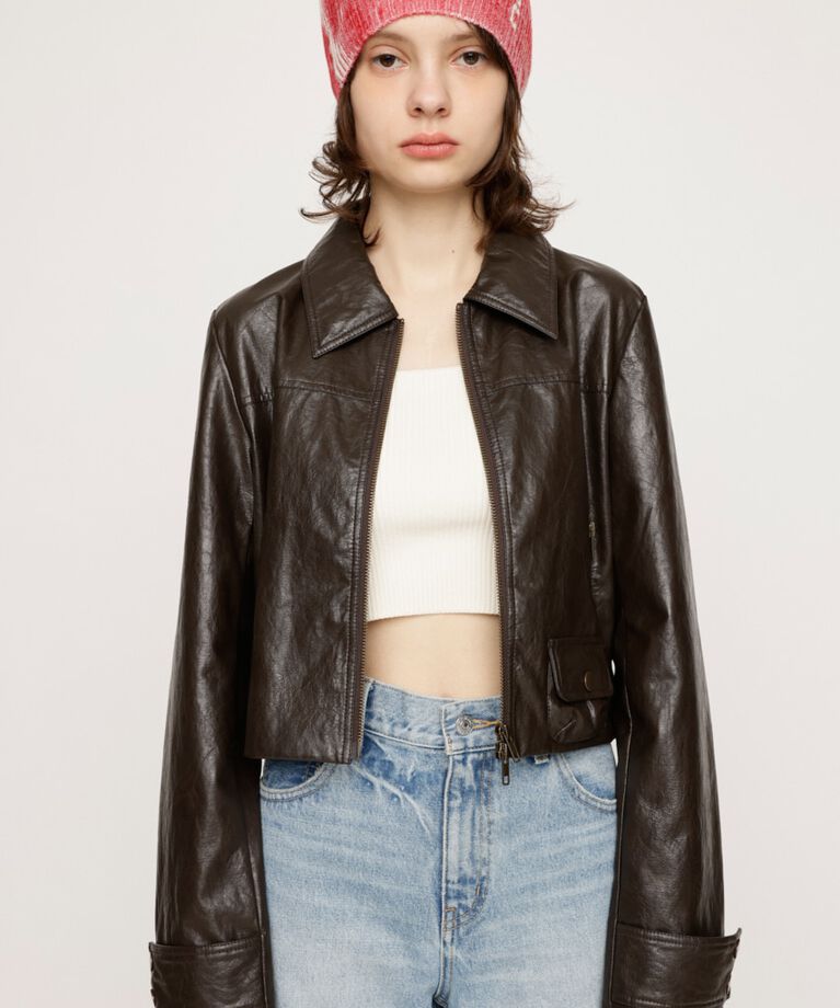 SLY「CROP F／LEATHER ZIP ジャケット」|その他|