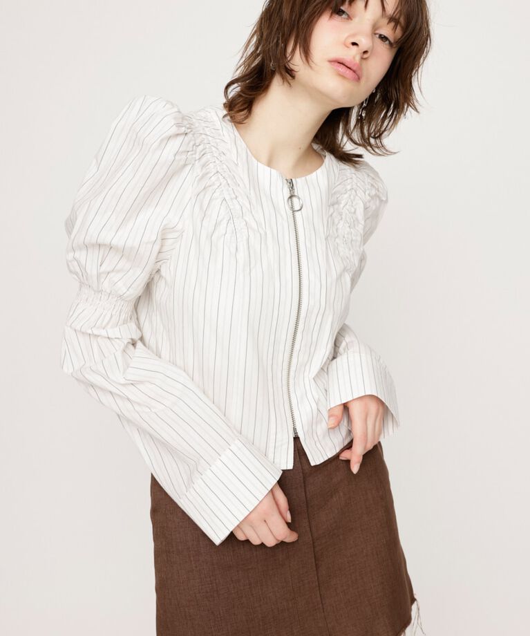SLY「FRONT ZIP SHIRRING ブラウス」|シャツ・ブラウス|