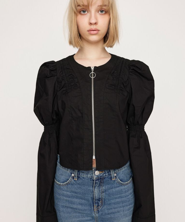 SLY「FRONT ZIP SHIRRING ブラウス」|シャツ・ブラウス|BLK