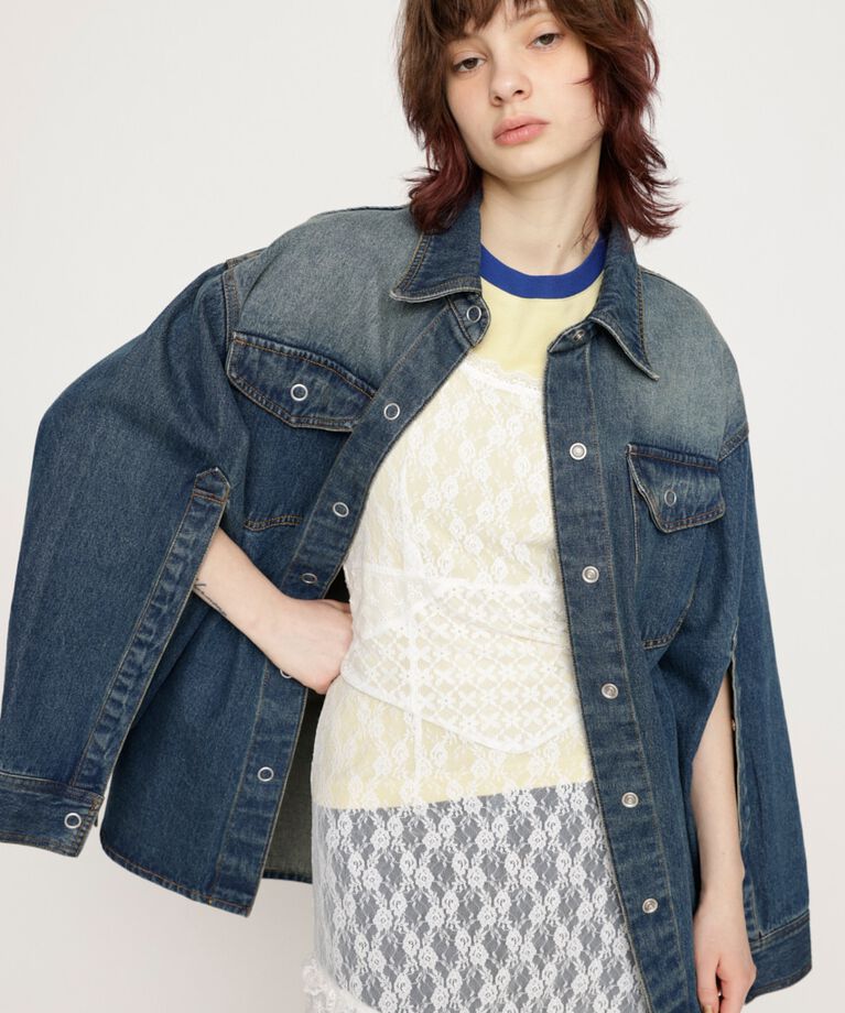 SLY「ARM SLIT DENIM SH ジャケット」|デニムジャケット|BLU