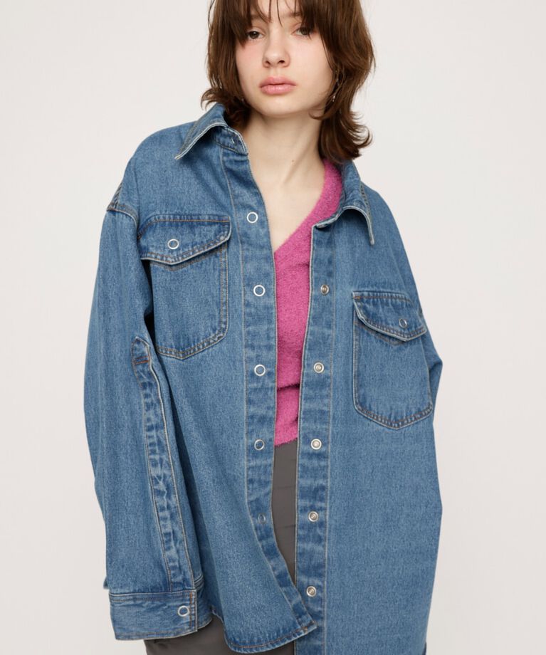 SLY「ARM SLIT DENIM SH ジャケット」|デニムジャケット|L/BLU1