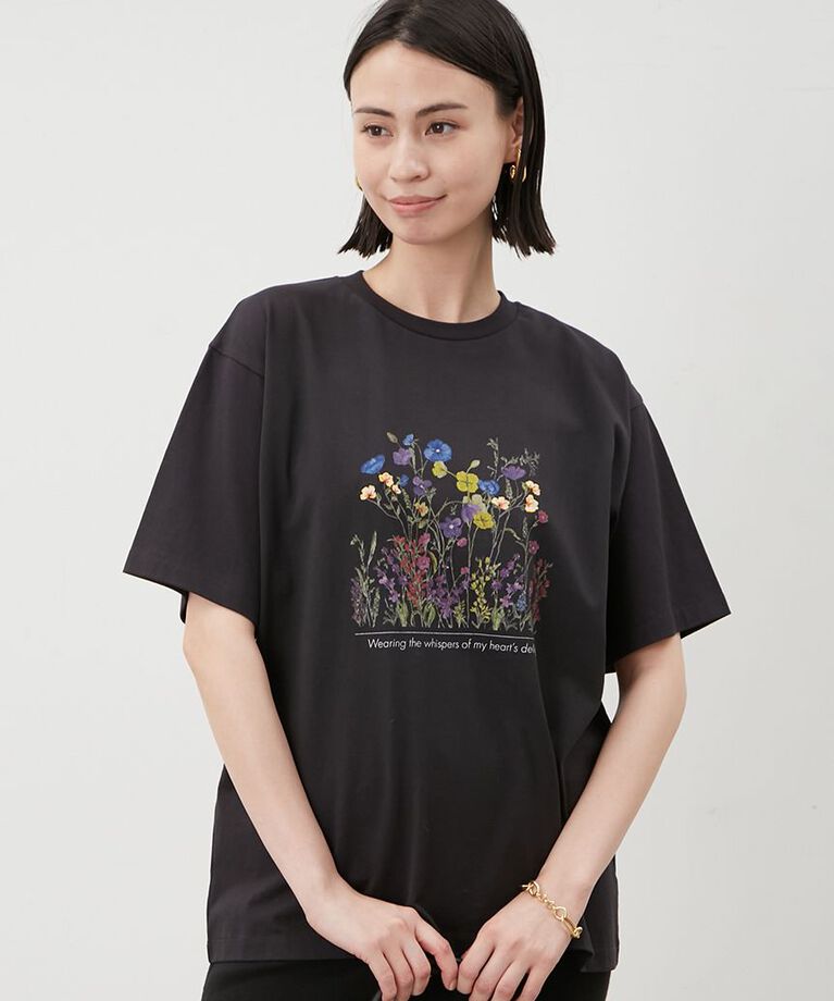 Mila Owen「フラワーモチーフプリント刺繍Tシャツ」|Tシャツ・カットソー|