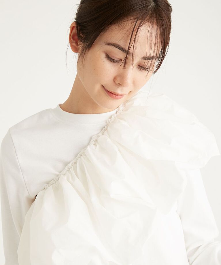 emmi atelier「フリル付きロングスリーブTシャツ」|Tシャツ・カットソー|WHT