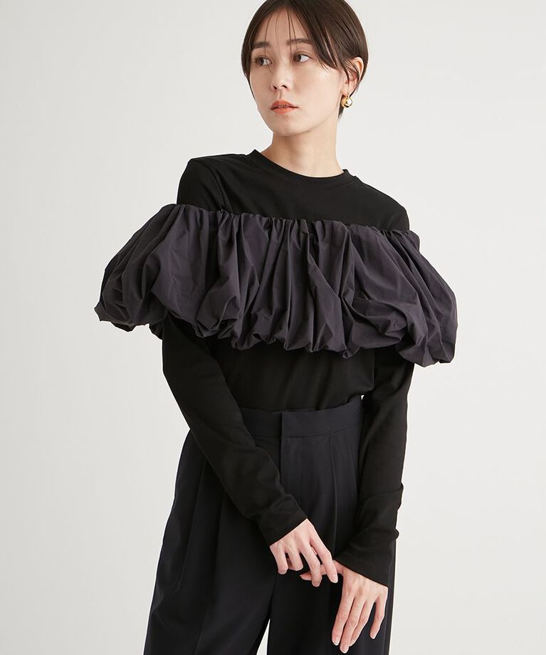 emmi atelier「フリル付きロングスリーブTシャツ」|Tシャツ・カットソー|