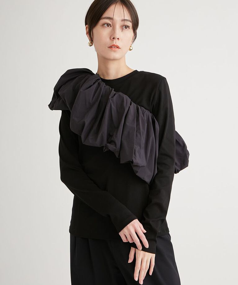 emmi atelier「フリル付きロングスリーブTシャツ」|Tシャツ・カットソー|