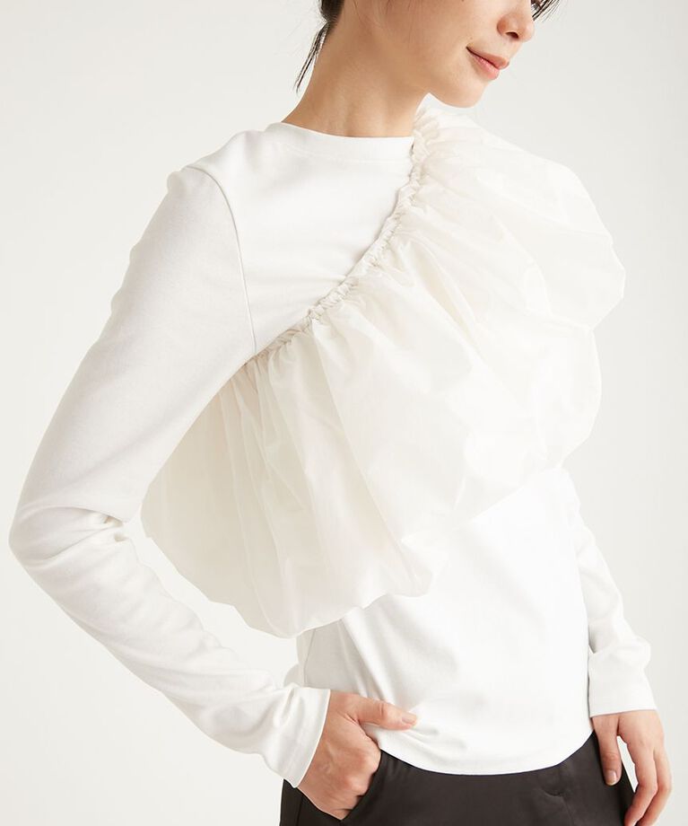emmi atelier「フリル付きロングスリーブTシャツ」|Tシャツ・カットソー|