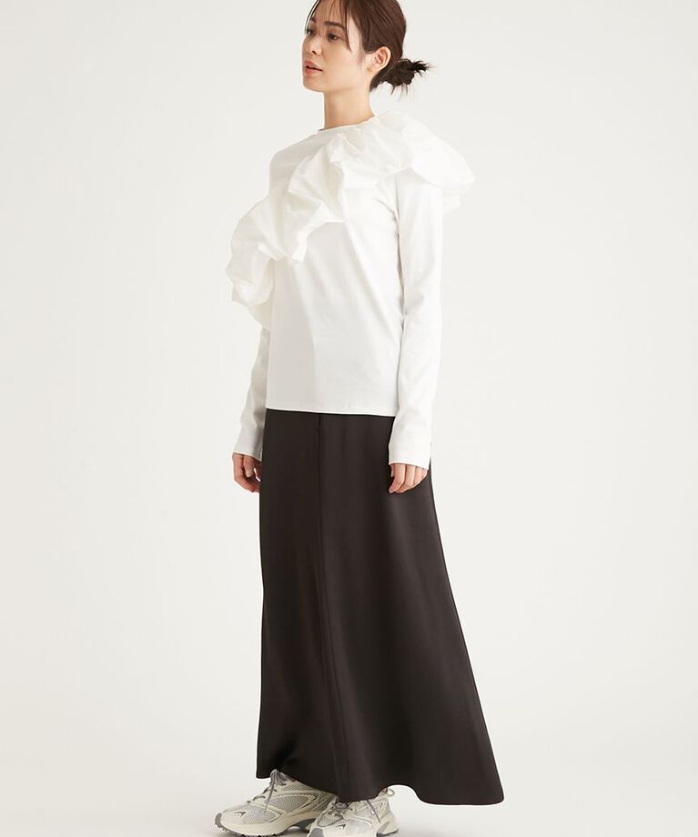 emmi atelier「フリル付きロングスリーブTシャツ」|Tシャツ・カットソー|