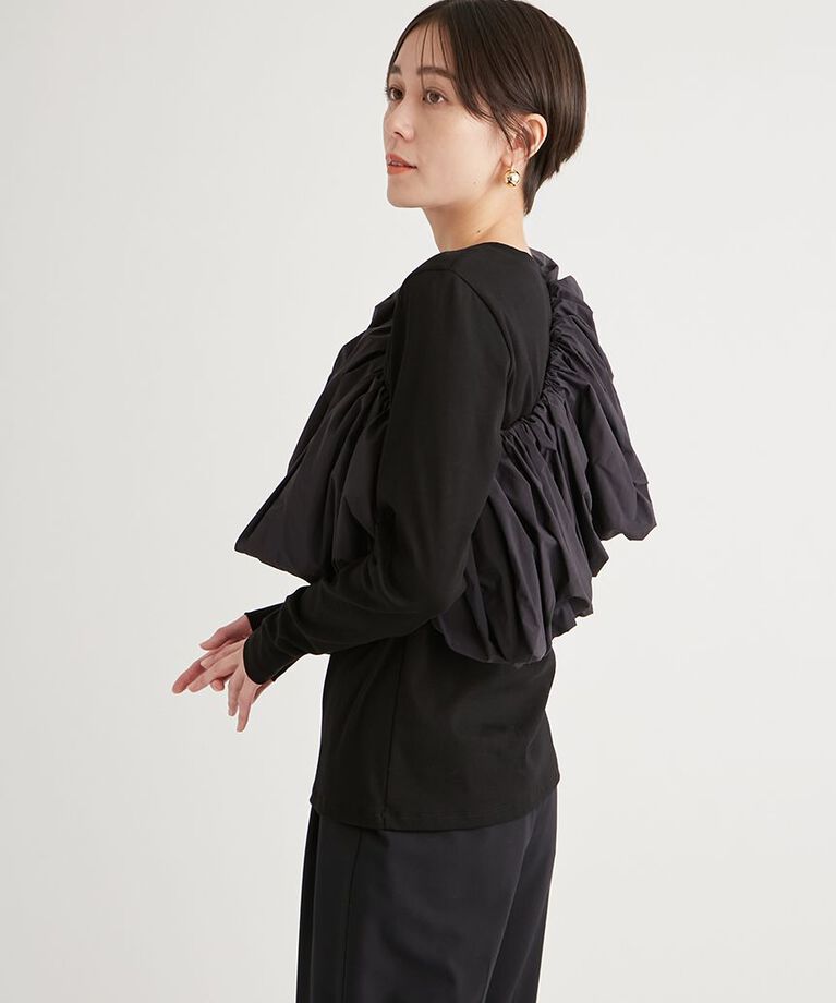 emmi atelier「フリル付きロングスリーブTシャツ」|Tシャツ・カットソー|