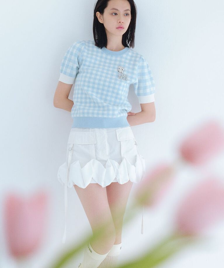 FURFUR「【WEB・一部店舗限定カラー】ギンガムチェックニットトップス」|ニット・セーター|
