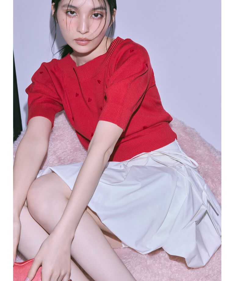 FRAY I.D「2wayパフスリーブハートニットプルオーバー」|ニット・セーター|RED